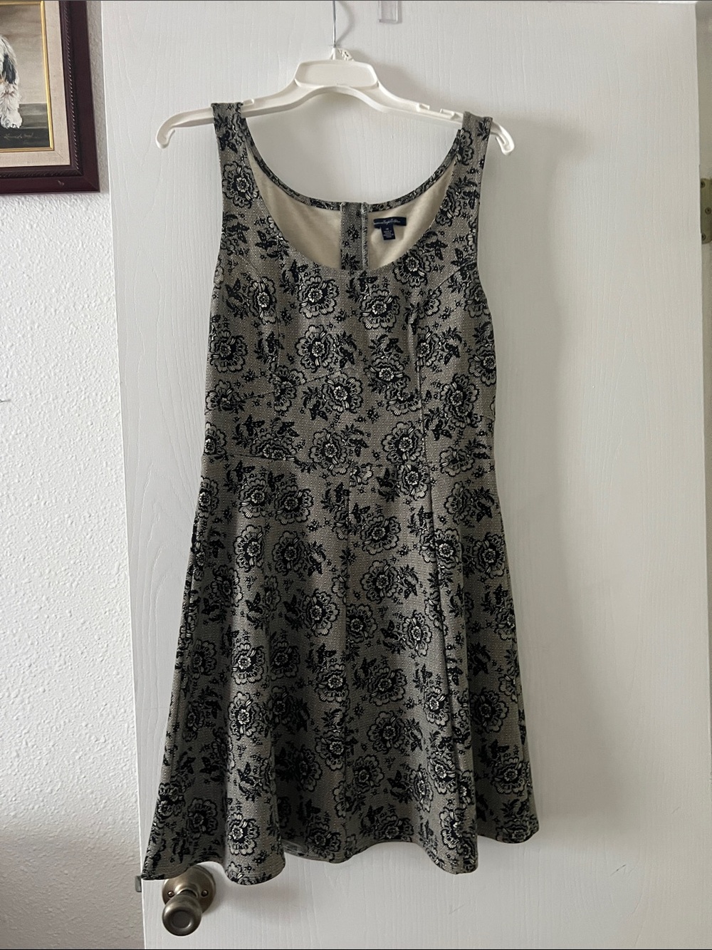 American Eagle Outfitters Black Floral-Patterned Backless Fit & Flare Dress